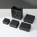 Premium black minimalist jewelry gift boxes and matching paper tote bag set for packaging - Flip Box - Smooth Black