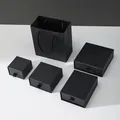 Elegant textured black jewelry gift box set with matching luxury paper shopping bag - Drawer Box - Wood Grain Black