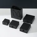 Textured black jewelry gift box set with drawer style and matching paper bag. - Drawer Box - Black