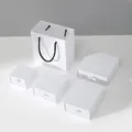 Minimalist white textured paper jewelry box set including a matching paper gift shopping bag - Drawer Box - White