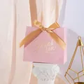 Elegant pink European style wedding candy bag with gold ribbon and foil lettering - Small / Pink THANK YOU (Champagne Ribbon)
