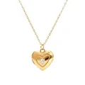 Elegant S925 silver gold plated heart shaped locket necklace with a sparkling zircon - Gold