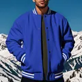 Chaqueta de béisbol azul pesada con cuello alto a rayas para el invierno exterior - S / Top Y Pantalón / Azul zafiro
