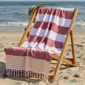 Soft Turkish style cotton beach towel with pink stripes and decorative fringe tassels - 100*180CM / Brown Wide Stripes