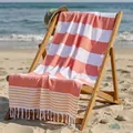 Orange and white striped Turkish cotton beach towel with tassels on a beach chair - 100*180CM / Orange Wide Stripes