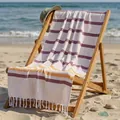 Striped Turkish cotton beach towel with tassels in purple and yellow colors - 100*180CM / Brown Striped