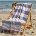 Premium grey and white striped Turkish cotton beach towel with decorative tassels - 100*180CM / Gray Wide Stripes