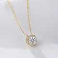 Eleganter S925 Sterlingsilber Rund-Zirkonia Halo Anhänger Halskette für Damen Alltag - 925er Silber / Gold