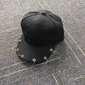 Trendy black baseball cap for women decorated with silver metal rings on the brim. - 27.5*7cm / Multi-Ring Baseball Cap (Black 6 Rings)