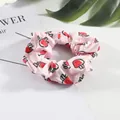 Cute pink fabric scrunchie featuring red strawberry patterns for summer hair styling - 30# Little Carrot