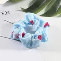 Stylish light blue summer hair scrunchie with cute red strawberry print in Korean style - 28# Blue Little Strawberry
