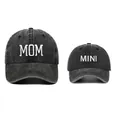 Matching parent-child washed cotton baseball caps with MOM and MINI embroidery detail - Adjustable / Black (MOM+MINI Set)