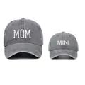 Detail of grey parent-child washed cotton baseball caps with MOM and MINI embroidery - Adjustable / Gray (MOM+MINI Set)