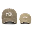 Matching MOM and MINI embroidered washed cotton baseball caps for parent and child. - Adjustable / Khaki (MOM+MINI Set)