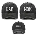 Three-piece family matching set of washed cotton baseball caps with embroidery. - Adjustable / Black (Set of 3)