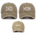 Set of three washed cotton baseball caps with white Dad Mom Mini embroidery details - Adjustable / Khaki (3 Piece Set)