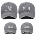 Family matching washed cotton baseball cap set with white Dad Mom Mini embroidery - Adjustable / Gray (4 Piece Set)