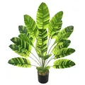 Artificial 18-leaf variegated traveler's banana plant in black pot for home decoration - 18-Head Traveler's Banana Tree Yellow Striped (Without Pot)
