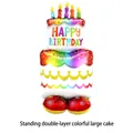 Grand ballon de gâteau d'anniversaire coloré à double couche avec décorations de bougies - Grand Gâteau Coloré à Deux Étages Debout