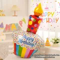 Grand ballon en aluminium en forme de cupcake coloré avec bougie pour anniversaire - Gâteau aux Bougies Colorées