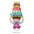 Grand ballon en aluminium en forme de fille avec gâteau d'anniversaire pour la fête - Fille de Gâteau d'Anniversaire