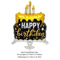 Ballon en aluminium gâteau d'anniversaire noir et or avec étoiles et bougies - Gâteau d'Anniversaire Noir et Or