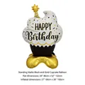 Ballon en aluminium en forme de cupcake noir et doré pour décorations de fête d'anniversaire - Cupcake d'Anniversaire Noir et Or Mat Debout