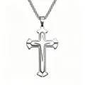 Three-layered polished silver titanium steel cross pendant necklace for men and women - Silver