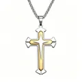 Elegant three-layered stainless steel cross pendant necklace in gold and silver tones - Gold