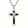 Three-layer stainless steel cross necklace pendant for men and women with silver chain - Black