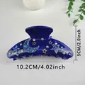 Dark blue acrylic hair claw clip with star and moon rhinestone design, 4.02-inch size - 10.2cm / Starry Blue