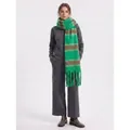 Fashionable thick striped cashmere-like scarf with long fringe tassels in green and brown - 210cm (Excluding Fringe) / Green