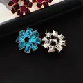 Vintage style geometric hollow blue zircon earrings with silver needle studs for women - Blue
