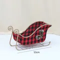 Red and black checkered Christmas sled ornament with pine cones and 53cm length - Large Red and Black Plaid Fabric Sleigh Ornament (BY202312)