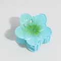 Stylish sweet gradient blue and green plumeria flower hair claw clip accessory for women - Teal