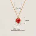 Red enamel strawberry locket pendant necklace in copper with dimensions and weight info - Strawberry Opening Necklace