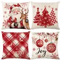 Set of 4 Christmas pillow covers with Santa, reindeer and Joy prints for home decor. - 45*45cm (Insert Not Included) / Red-White Classic Gift Box Tree Series (JYM770 Series 2)