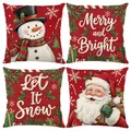 Four-piece Christmas throw pillow covers featuring Santa, Snowman, and festive quotes. - 45*45cm (Insert Not Included) / Red Blessings Santa and Snowman Series (JYM770 Series 3)