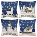 Set of 4 Christmas pillow covers with winter scenes in blue and white polyester. - 45*45cm (Insert Not Included) / Dark Blue Snowy Night Forest Series (JYM770 Series 5)