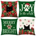 Set of 4 Christmas cat pillowcases with festive patterns and holiday greetings - 45*45cm (Insert Not Included) / Black Cat Holiday Series (JYM770 Series 6)