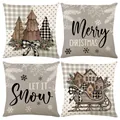 Set of four rustic Christmas decorative pillow covers with festive wood and plaid patterns - 45*45cm (Insert Not Included) / Vintage Country Pine Needle Series (JYM770 Series 7)