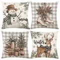 Set of 4 Christmas pillow covers with snowman and reindeer winter designs - 45*45cm (Insert Not Included) / Off-white Simple Winter Series (JYM770 Series 10)