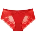 Braguitas sexys de encaje rojo para mujer con malla transpirable y forro de algodón - S / Rojo