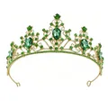 Luxury royal bridal crown tiara with emerald green rhinestones and golden finish details - Single Tiara / Gold Base Full Green Crown (Single Crown)
