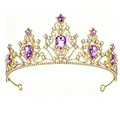 Luxury gold bridal tiara crown featuring teardrop purple crystals and white rhinestones - Single Tiara / Gold White and Purple Style (Single Crown)