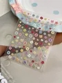 Vibrant 3D embossed nail art stickers featuring cute buttons and bear designs sheet - Embossed Style (YT5990)