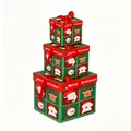 Stacked set of 3 Christmas gift boxes with red ribbons and festive patterns - HL-2 (S/M/L Set)