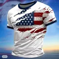 Men's white short sleeve T-shirt with vintage American flag ripped print design - 3XL / Ripped Flag Style (White 616) / White (White 616)