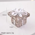 Champagne glitter gift box Christmas ornament with a white ribbon bow decor - 8.5x5.5cm / Gold Vertical Striped Gift Box
