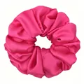 Vibrant pink oversized satin scrunchie with elegant pleated texture for hair styling - Rose Red